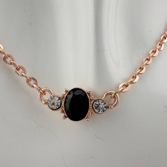Pretty Black Sapphire & Crystal Necklace & Earrings Set with Rose Gold Overlay - Picture 4 of 13